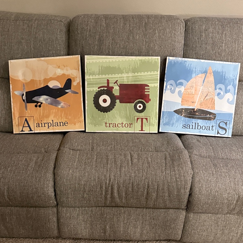 Set of Three Transportation Themed Wall Art